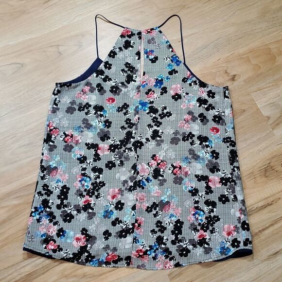 🔺️Express Blue & Floral Checkered Reversible Flowy Sleeveless Top Large - Picture 3 of 13